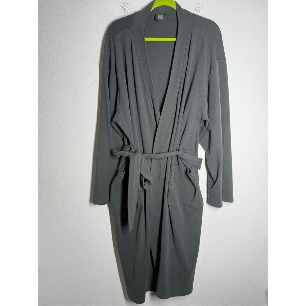 Women's Microfiber Bathrobe Gray Pockets Belted Size 2XL